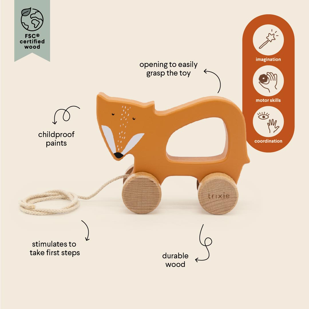 Wooden pull along toy - Mr. Fox